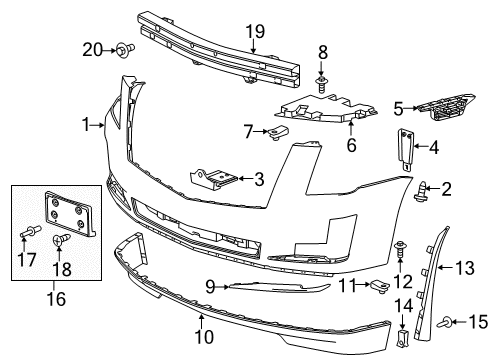 2015 Cadillac Escalade Front Bumper Bumper Cover Diagram for 84091458