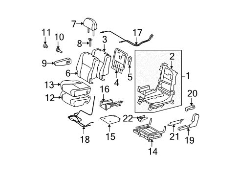 2010 Toyota Highlander Second Row Seats Seat Back Cover Diagram for 71078-0E110-B1