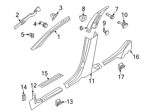 2012 Lincoln MKZ Interior Trim - Pillars, Rocker & Floor Windshield Pillar Trim Diagram for AH6Z-5403599-CC