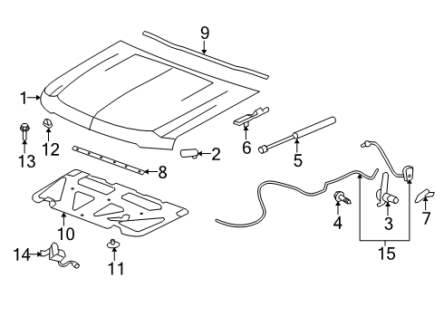 2010 Chevrolet Suburban 2500 Hood & Components Hood Diagram for 15939876