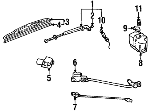 1994 Oldsmobile Silhouette Rear Wiper Components Motor Asm, Rear Window Wiper Diagram for 22138775