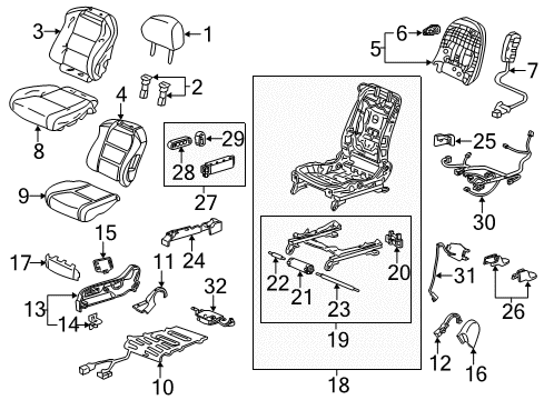 2014 Acura TL Power Seats Clip, Garnish Diagram for 90610-S10-003