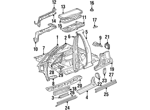 1996 Toyota Previa Center Pillar & Rocker, Hinge Pillar, Exterior Trim, Floor, Glass Glass Assembly Retainer Diagram for 62124-95D00