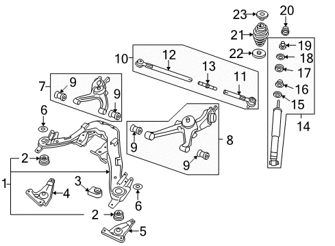 2006 Pontiac GTO Rear Suspension, Stabilizer Bar, Suspension Components Rear Shock Absorber Kit Diagram for 92157266