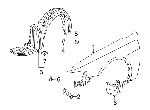 2001 Honda Accord Fender & Components, Exterior Trim Fender, Right Front (Inner) Diagram for 74101-S84-A00