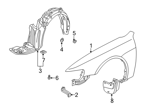 2001 Honda Accord Fender & Components, Exterior Trim Fender, Left Front (Inner) Diagram for 74151-S84-A00