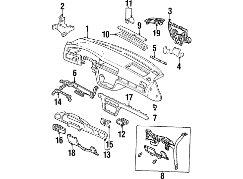 1998 Acura TL Instrument Panel Bracket, Passenger Side Instrument Side Diagram for 77143-SW5-A01