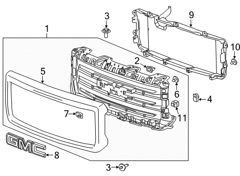 2015 GMC Sierra 1500 Grille & Components Grille Clip Diagram for 11546500