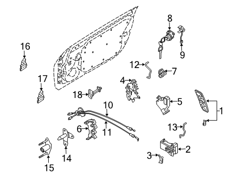 2004 Nissan 350Z Door & Components Cable-Front Door Inside Handle Diagram for 80506-CD00A