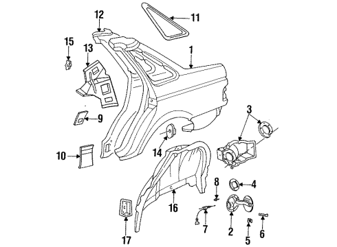 1994 Ford Taurus Quarter Panel & Components, Inner Structure, Glass, Exterior Trim Lock Release Cable Diagram for F2DZ5428610A