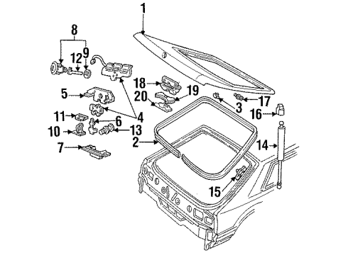1990 Ford Mustang Gate & Hardware Cylinder & Keys Diagram for E7ZZ-6121984-B