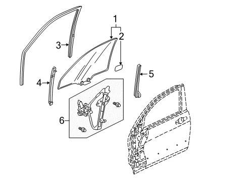 2003 Honda Accord Front Door Sash, R. FR. Door Center (Lower) Diagram for 72231-SDA-A01