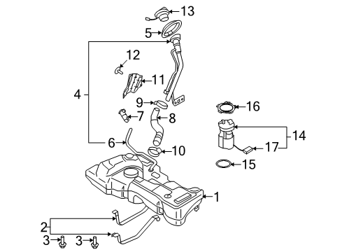 2009 Nissan Cube Fuel Supply Fuel Tank Assembly Diagram for 17202-1FC0A