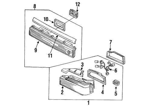 1991 Honda Prelude Backup & Tail Lamps Garnish Assembly, Rear Panel Diagram for 33700-SF1-J11