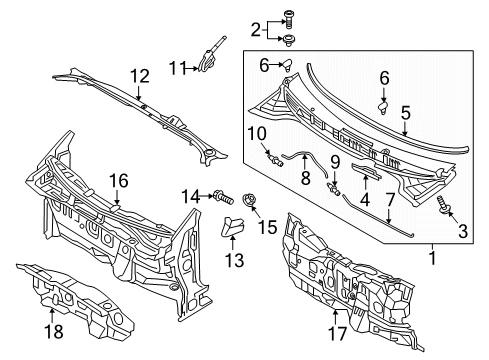 2020 Kia Rio Cowl Panel Complete-Dash Diagram for 64300H9050