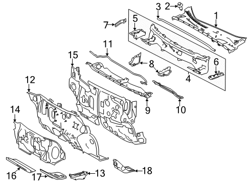 2019 Toyota Corolla Cowl Cowl Top Panel Insulator Diagram for 55749-02100