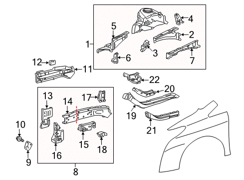 2013 Toyota Prius Plug-In Structural Components & Rails Apron Assembly Diagram for 53702-47050
