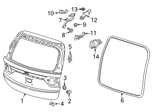 2019 Honda Odyssey Lift Gate Hinge Complete L, Tail Gate Diagram for 68260-THR-A12ZZ