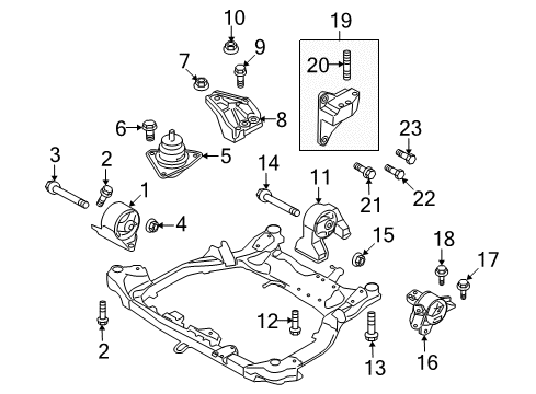 2010 Kia Forte Engine & Trans Mounting Rear Roll Stopper Bracket Assembly Diagram for 219301M250