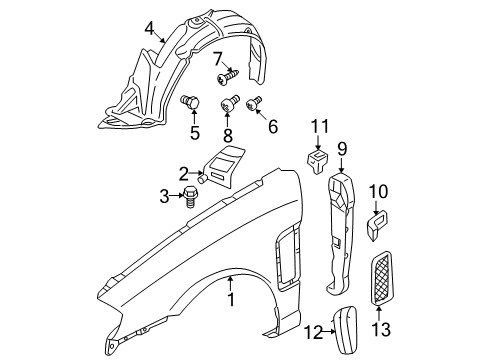 2007 Hyundai Tiburon Fender & Components, Exterior Trim Front Wheel Guard Assembly, Right Diagram for 86812-2C700