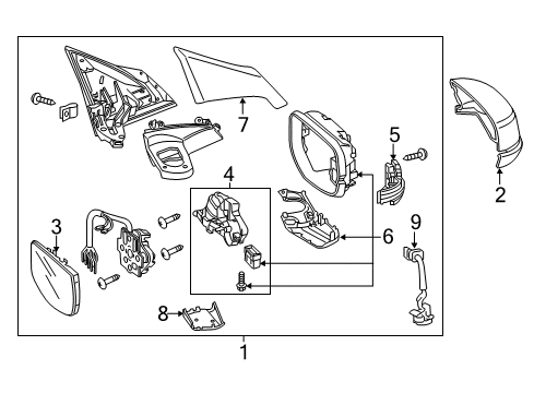 2016 Acura RLX Outside Mirrors Set R, Mirror Sub Ass Diagram for 76203-TY2-A01