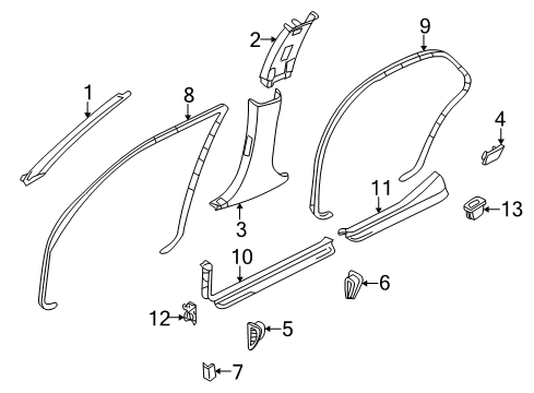 2002 Infiniti Q45 Interior Trim - Pillars, Rocker & Floor RARNISH Assembly-Front Pillar, RH Diagram for 76911-AR010