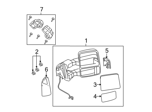 2009 Ford F-250 Super Duty Outside Mirrors Mirror Glass Diagram for 8C3Z-17K707-A