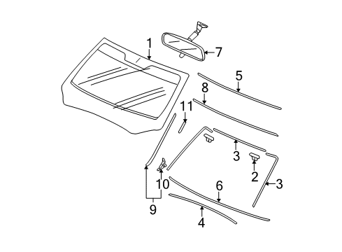 2013 Honda Pilot Windshield Glass, Reveal Moldings Mirror Assembly, Rear View Diagram for 76400-SZA-A02