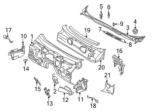 2001 BMW 740iL Cowl Partition Right Diagram for 41148170388