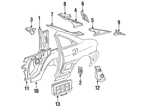 1995 Toyota MR2 Inner Components - Quarter Panel Panel Sub-Assy, Quarter Wheel House, RH Diagram for 61603-17050