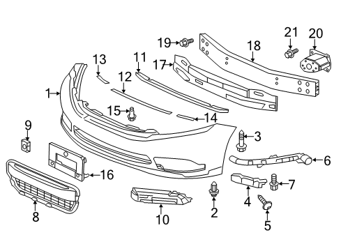2013 Honda Civic Front Bumper Grille, Front Bumper Lower Diagram for 71105-TS9-A01