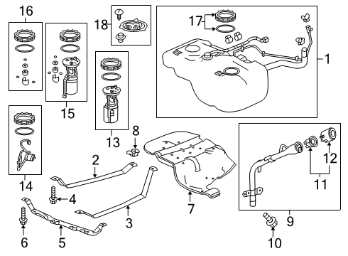 2019 Honda Passport Fuel Injection Set, Fuel Tank Complete Diagram for 17044-TG7-A11