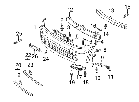 2011 Nissan Cube Front Bumper Grille Front Bumper LH Diagram for F2255-1A12A