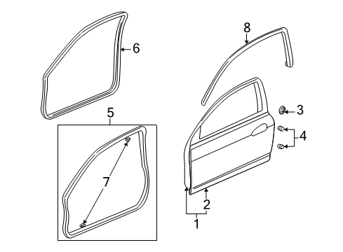 2006 Acura RSX Door & Components Seal, Left Front Door Opening Diagram for 72355-S6M-013