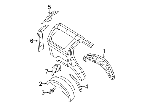 2005 Dodge Durango Inner Structure - Quarter Panel WHEEL/HOUSE-Splash Diagram for 55362506AD