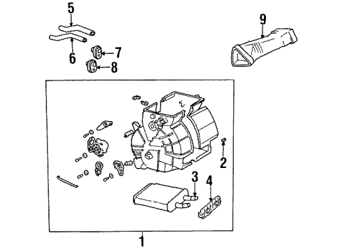 1998 Hyundai Accent Heater Core & Control Valve Heater Unit Diagram for 97200-22050