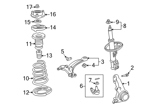 2001 Toyota Solara Front Suspension Components, Lower Control Arm, Stabilizer Bar Spring Diagram for 48131-AA050