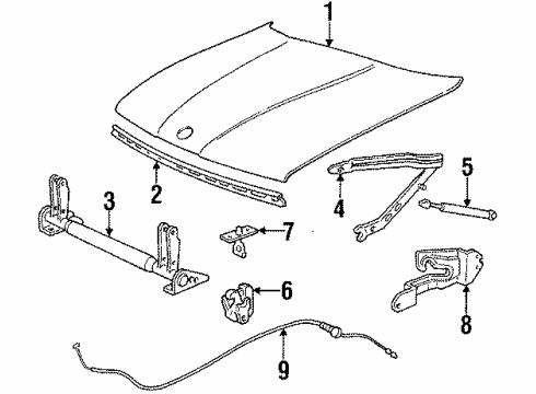 1995 BMW 530i Hood & Components Engine Hood Mechanism Diagram for 51231928621