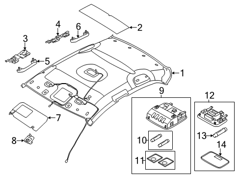 2016 Hyundai Elantra Interior Trim - Roof Overhead Console Lamp Assembly Diagram for 92800-3X550-TX