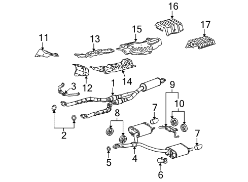 2008 Lexus GS350 Exhaust Components Insulator, Main Muffler Heat, LH Diagram for 58328-30034