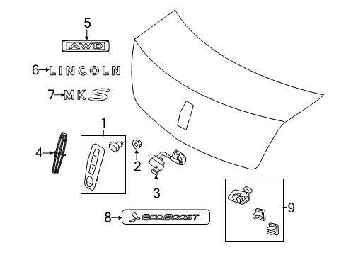 2014 Lincoln MKS Exterior Trim - Trunk Lid Ornament Diagram for DA5Z-5442528-AA