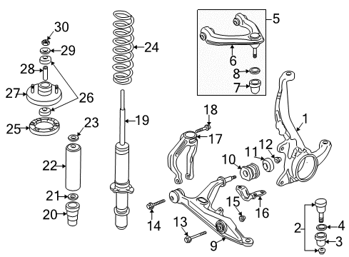 1997 Honda CR-V Front Suspension Components, Lower Control Arm, Upper Control Arm, Stabilizer Bar Base, Damper Mount Diagram for 51675-S10-004