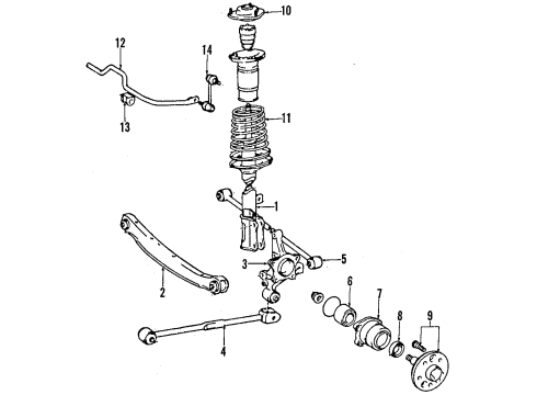 1992 Toyota Celica Rear Suspension Components, Stabilizer Bar Coil Spring Diagram for 48231-2B460