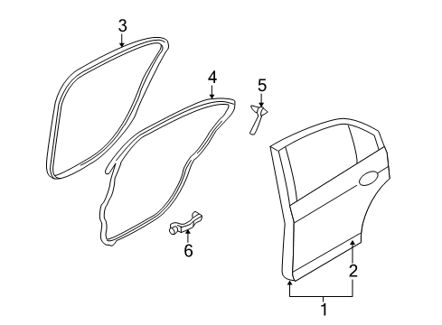 2008 Ford Fusion Rear Door Weatherstrip On Body Diagram for 6E5Z-54253A10-AA