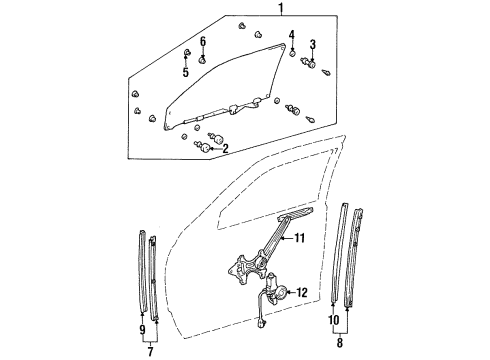 2000 Lexus LS400 Front Door Regulator Sub-Assy, Front Door Window, RH Diagram for 69801-50021