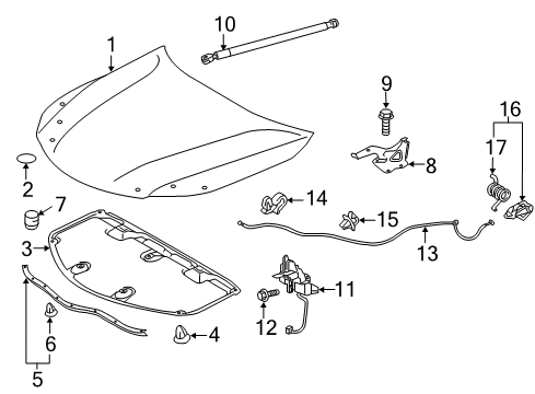 2017 Toyota Avalon Hood & Components Insulator Diagram for 53341-07030