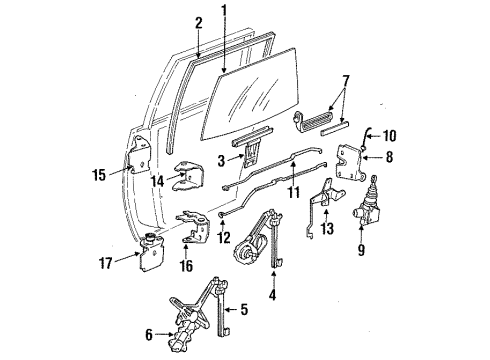 1991 Oldsmobile Cutlass Ciera Door & Components Rear Side Door Window Regulator Assembly Diagram for 16627101