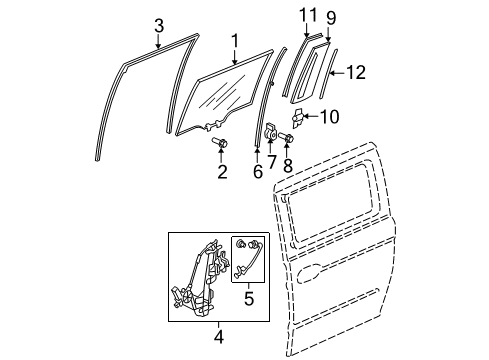 2006 Honda Odyssey Sliding Door Channel, Driver Side Door Run Slide Diagram for 72775-SHJ-A01