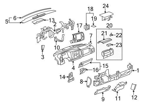 2012 GMC Sierra 1500 Instrument Panel Instrument Panel Diagram for 23224739