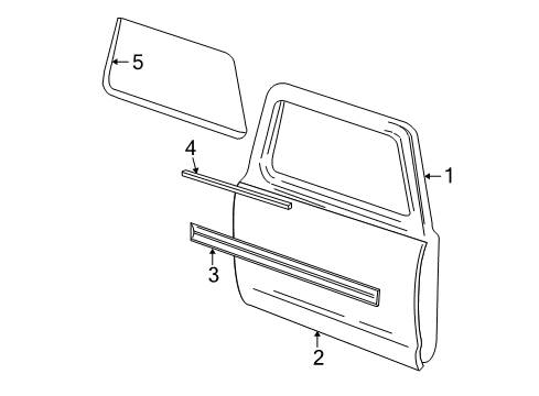 1999 Ford Explorer Rear Door & Components, Exterior Trim Body Side Molding Diagram for XL2Z-7825557-BAPTM